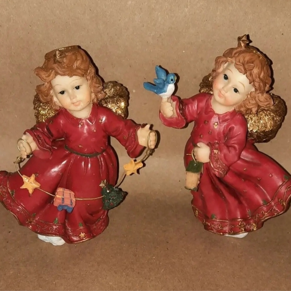 2 Christmas Angel Cherub Figurines